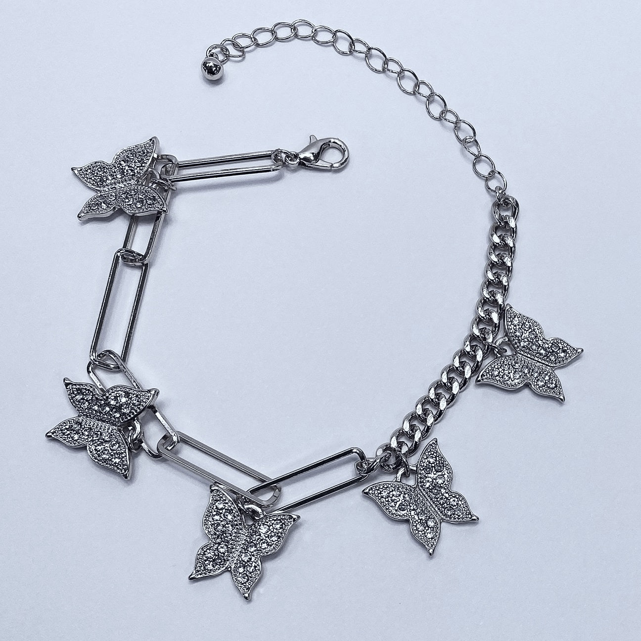 B0157 KB5008 Rhinestones Decorated Animal Butterfly Shape Charms Dangle Chain Link Bracelet