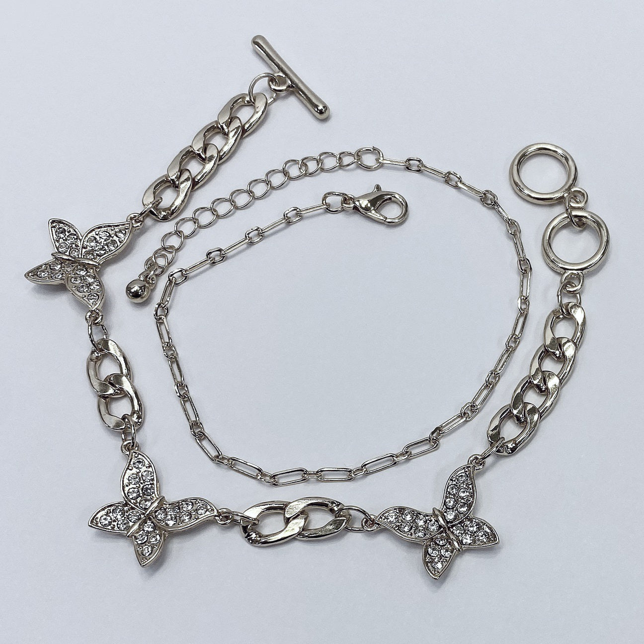 B0160 KB5005 Rhinestones Decorated Animal Butterfly Shape Charms Dangle Chain Link Bracelets