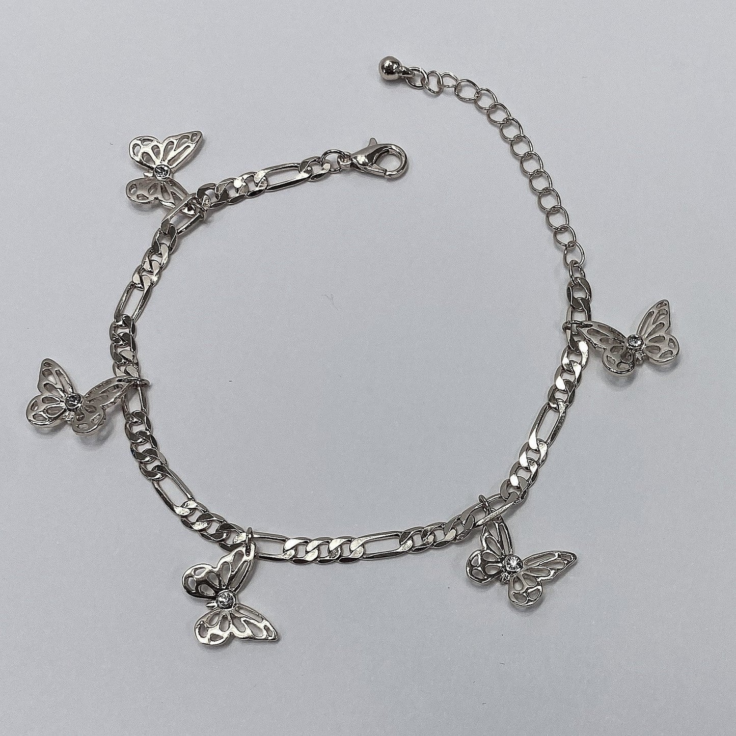 B0226 KB5006 Chain with Rhinestones Decorated Butterfly Shape Charms Bracelet