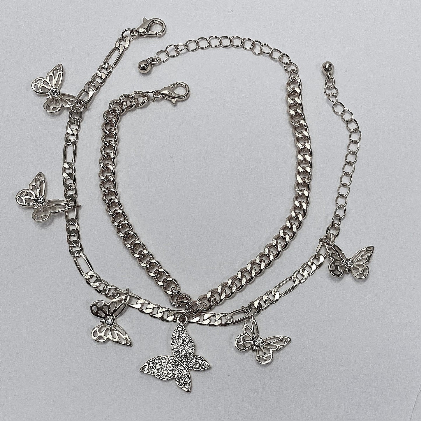 B0226 KB5006 Chain with Rhinestones Decorated Butterfly Shape Charms Bracelet