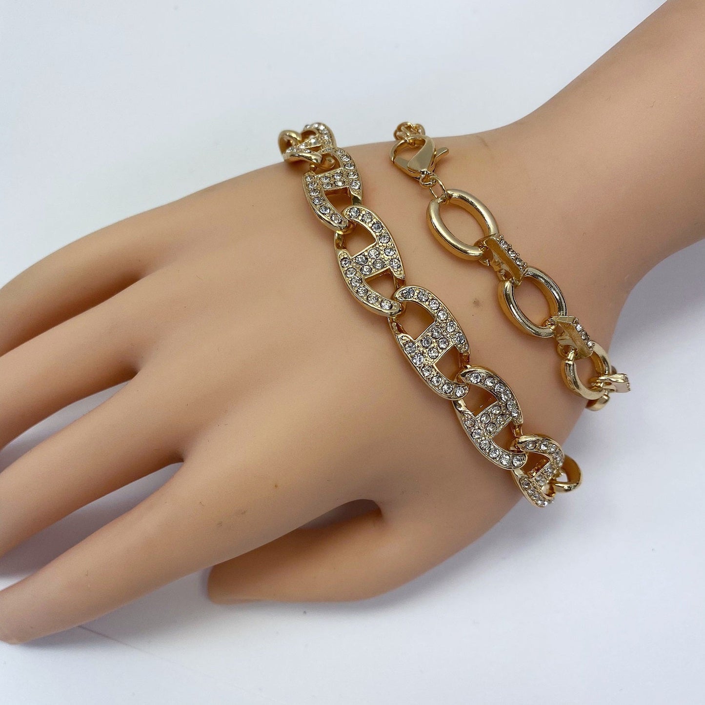 B0229 KB5015 Rhinestones Decorated Chain Link Bracelets