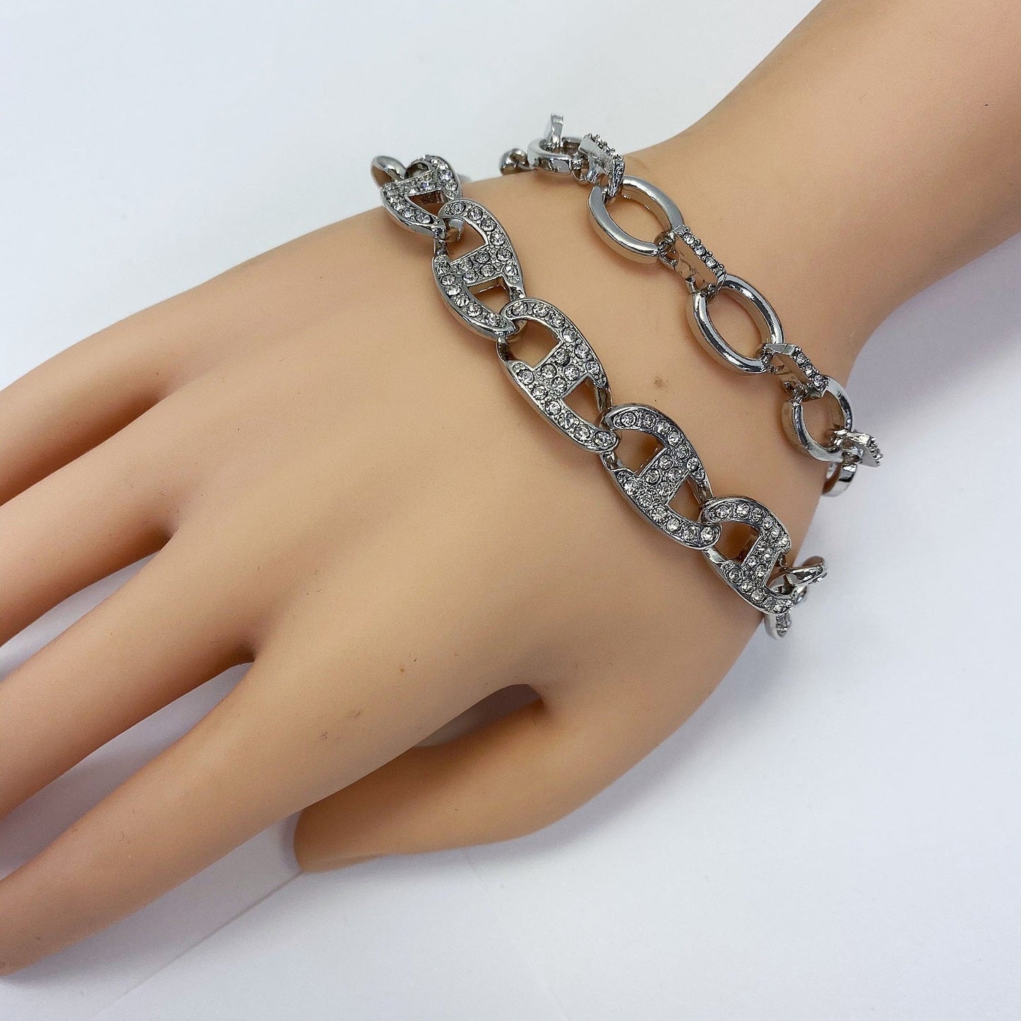 B0229 KB5015 Rhinestones Decorated Chain Link Bracelets
