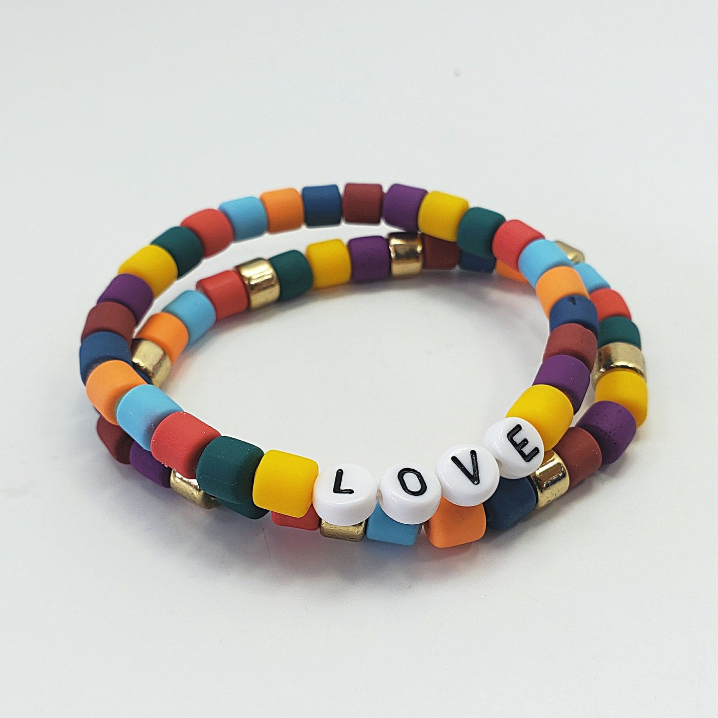 B0178 FB2699 Beaded String with HOPE or LOVE word Accented Stretchable Bangle Bracelet