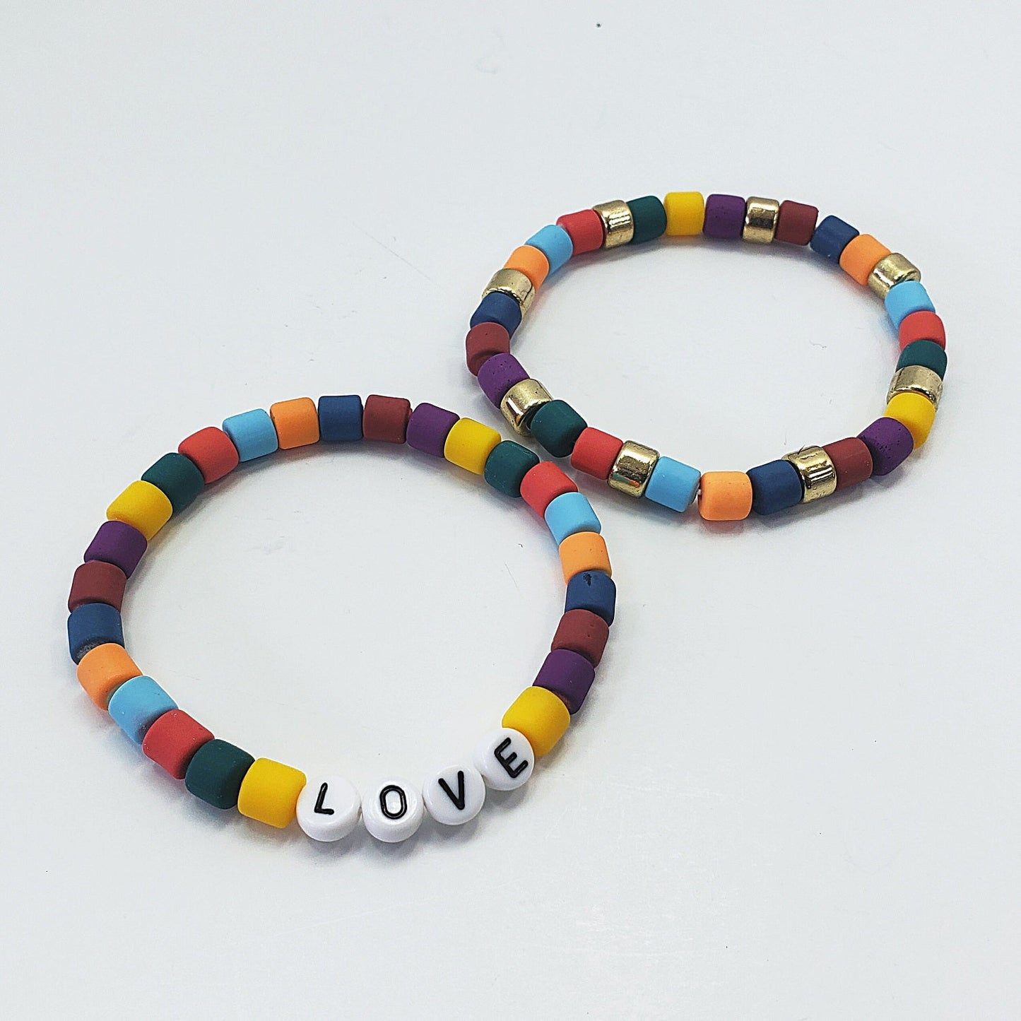 B0178 FB2699 Beaded String with HOPE or LOVE word Accented Stretchable Bangle Bracelet