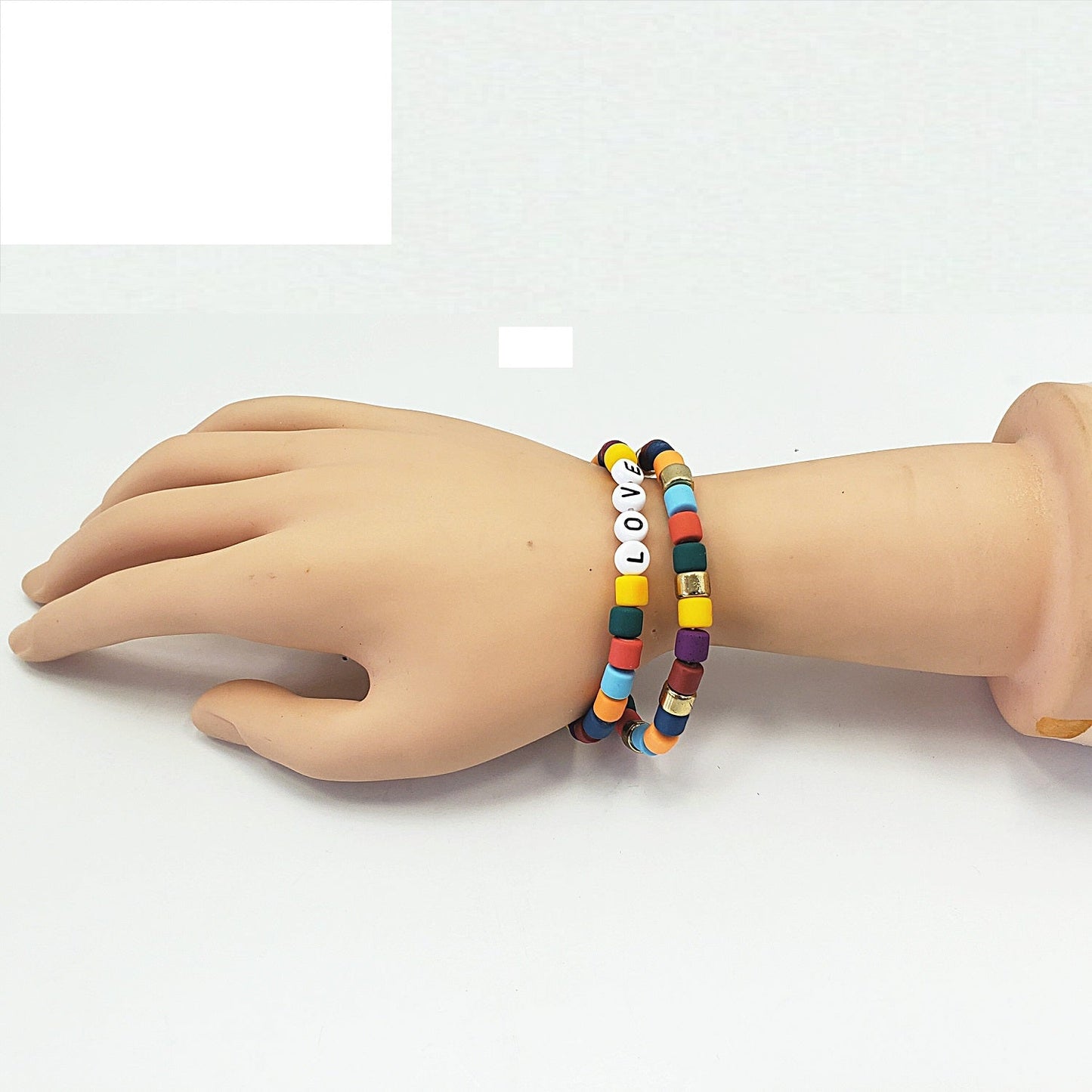 B0178 FB2699 Beaded String with HOPE or LOVE word Accented Stretchable Bangle Bracelet