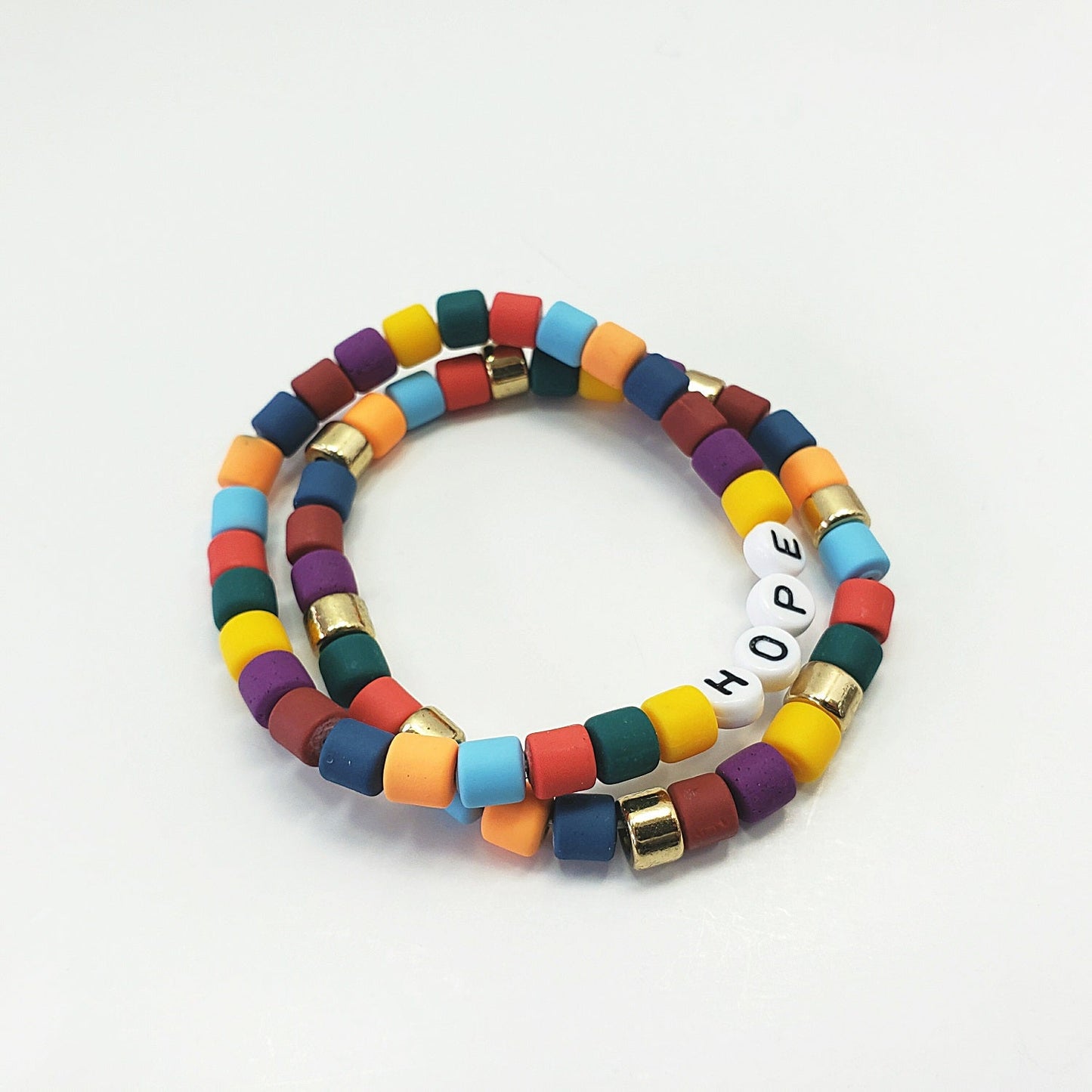 B0178 FB2699 Beaded String with HOPE or LOVE word Accented Stretchable Bangle Bracelet