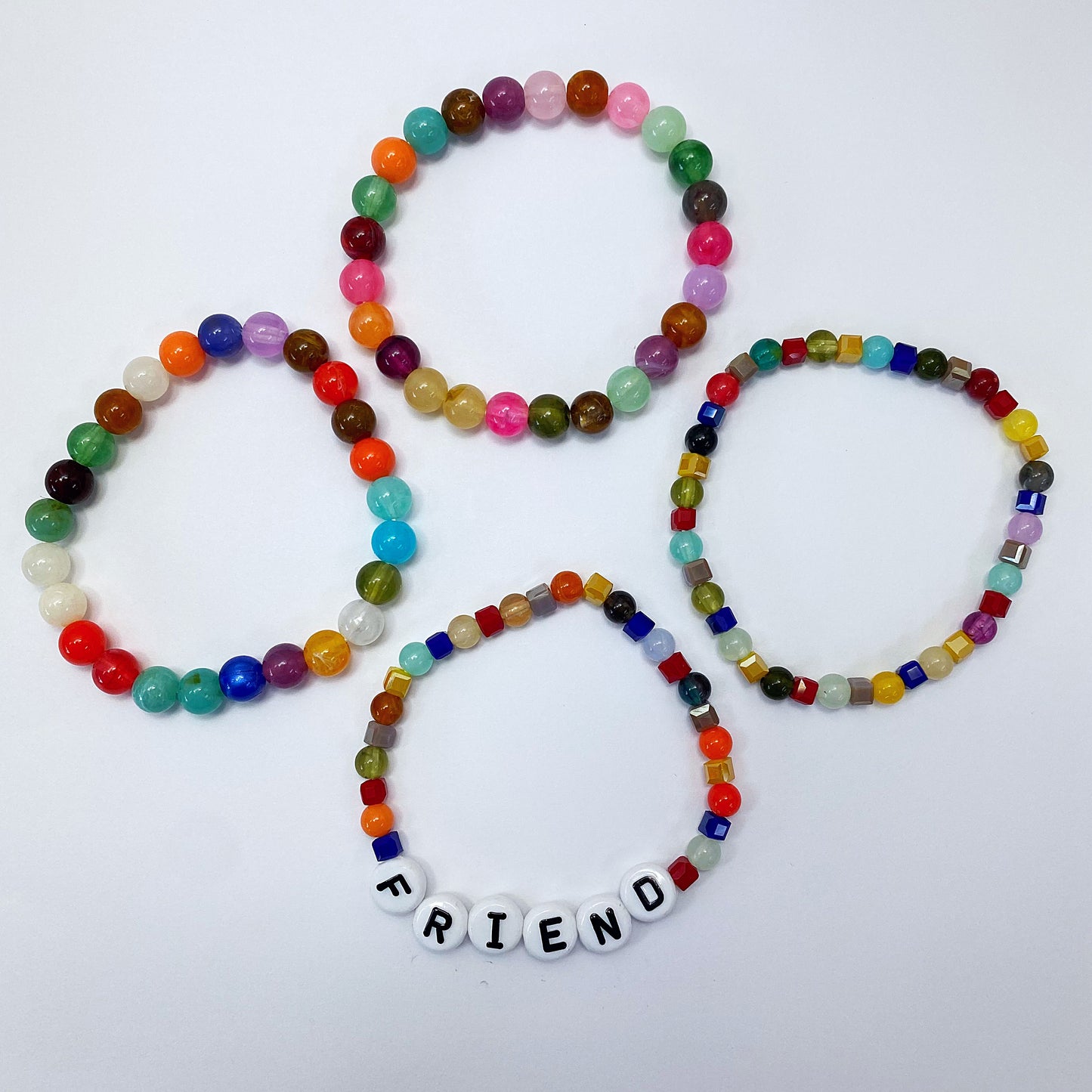 B0179 FB2541 Beaded String with FRIEND word Accented Stretchable Bangle Bracelet