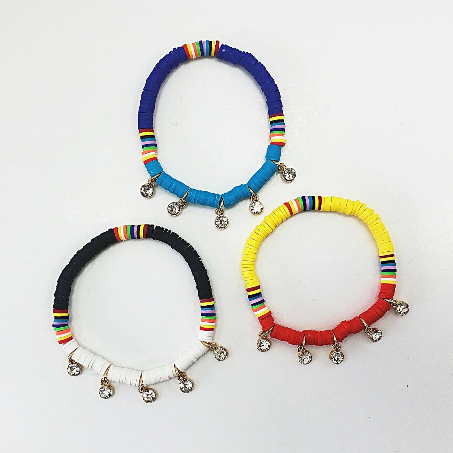 B0182 OB9396 Rubber String with Rhinestone Charms Accented Stretchable Bracelet