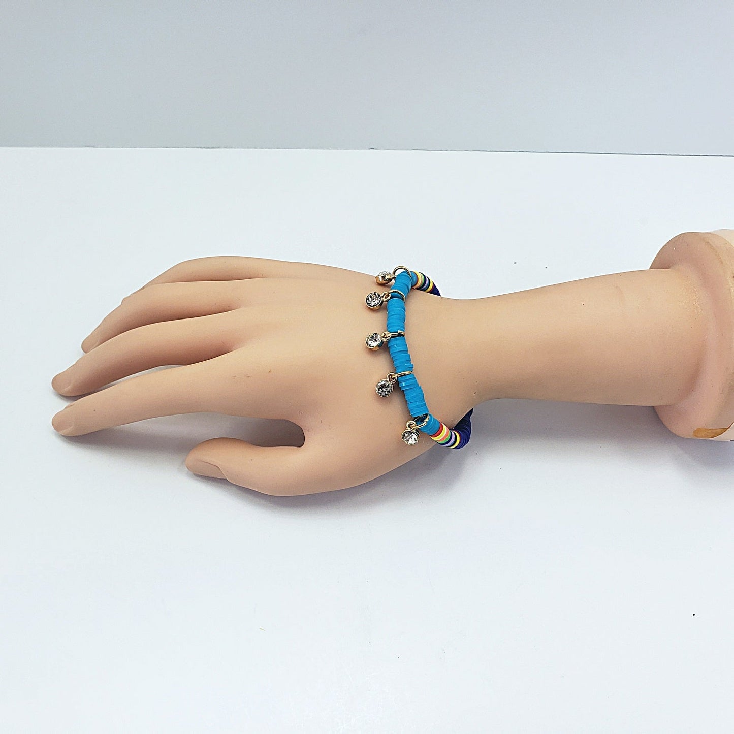 B0182 OB9396 Rubber String with Rhinestone Charms Accented Stretchable Bracelet