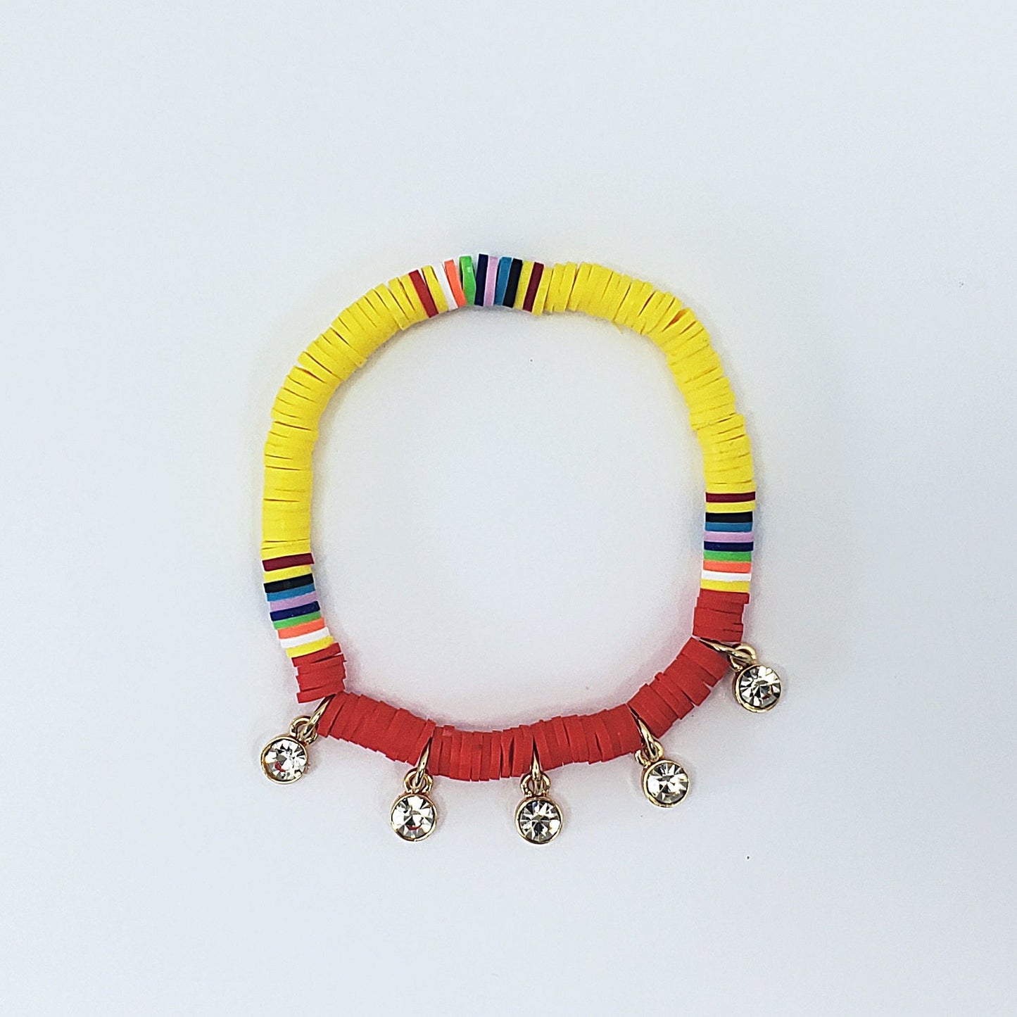 B0182 OB9396 Rubber String with Rhinestone Charms Accented Stretchable Bracelet