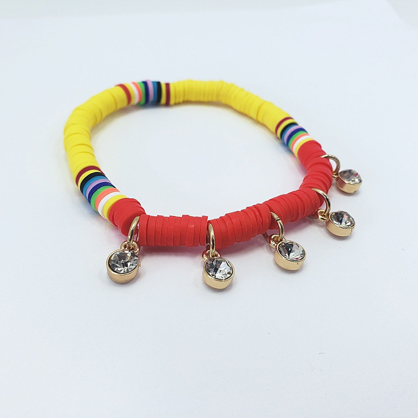 B0182 OB9396 Rubber String with Rhinestone Charms Accented Stretchable Bracelet