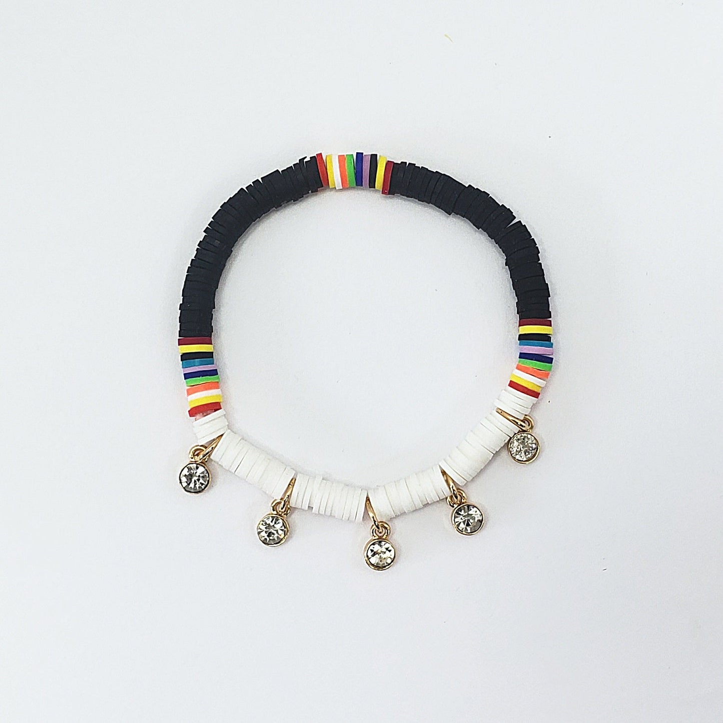 B0182 OB9396 Rubber String with Rhinestone Charms Accented Stretchable Bracelet