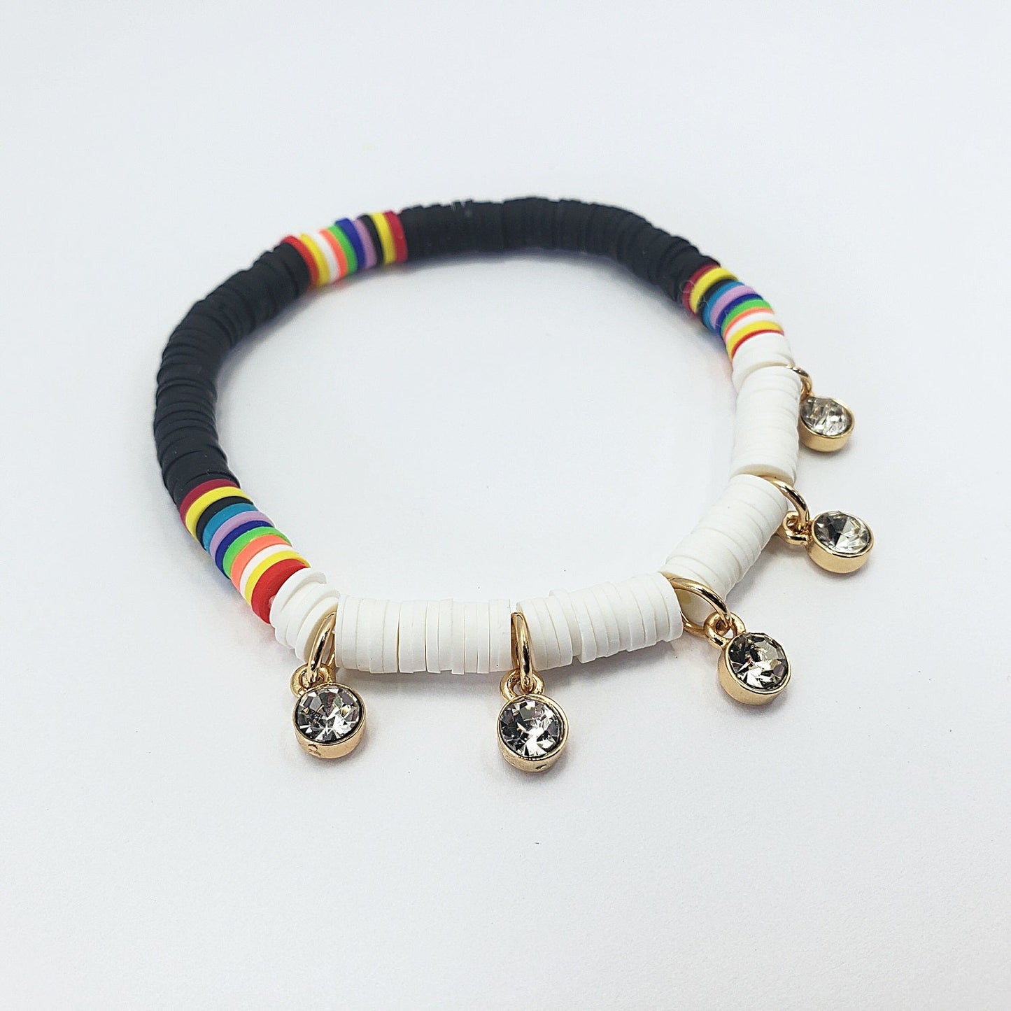 B0182 OB9396 Rubber String with Rhinestone Charms Accented Stretchable Bracelet