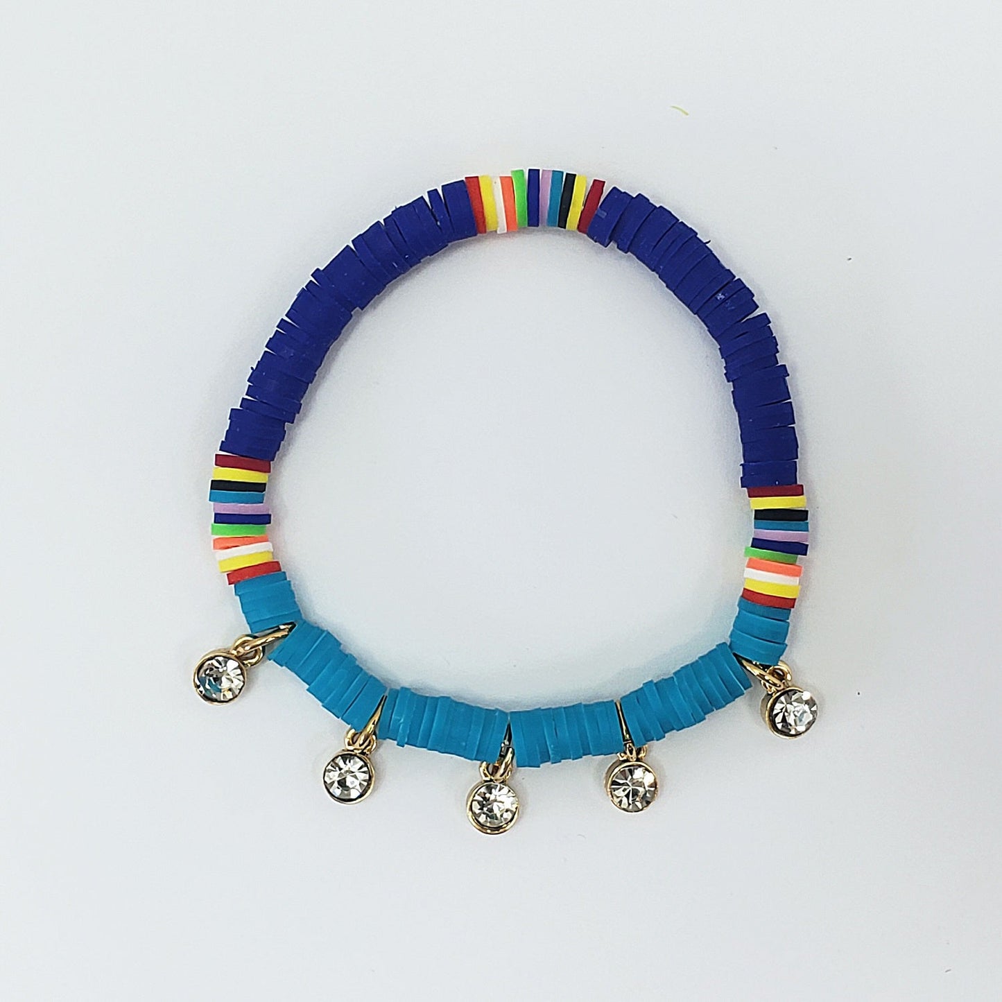 B0182 OB9396 Rubber String with Rhinestone Charms Accented Stretchable Bracelet
