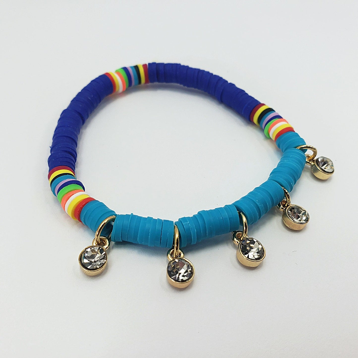 B0182 OB9396 Rubber String with Rhinestone Charms Accented Stretchable Bracelet