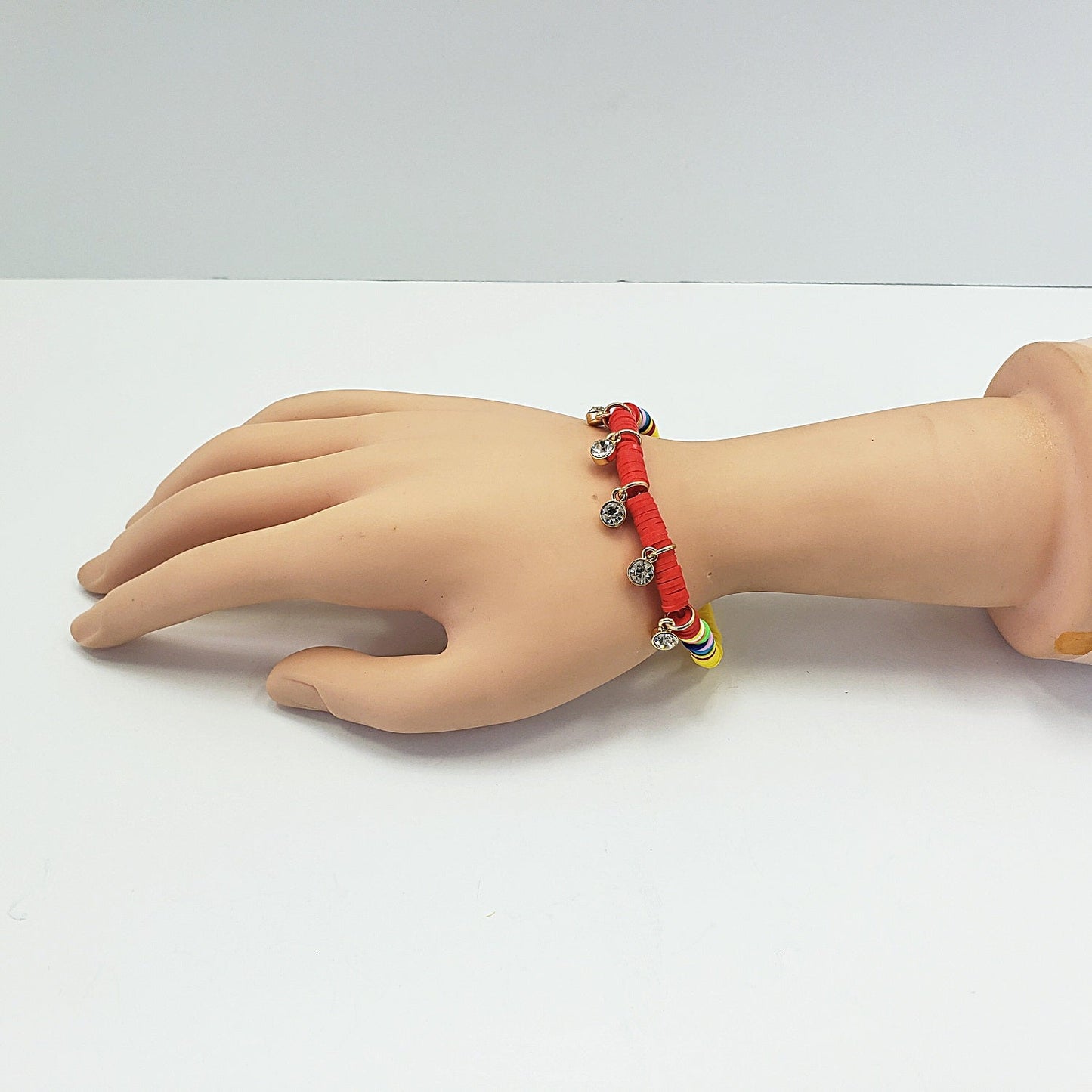B0182 OB9396 Rubber String with Rhinestone Charms Accented Stretchable Bracelet