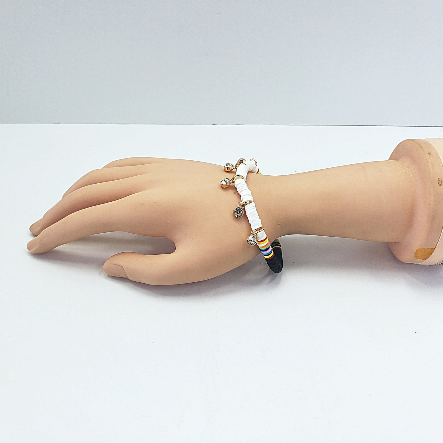 B0182 OB9396 Rubber String with Rhinestone Charms Accented Stretchable Bracelet