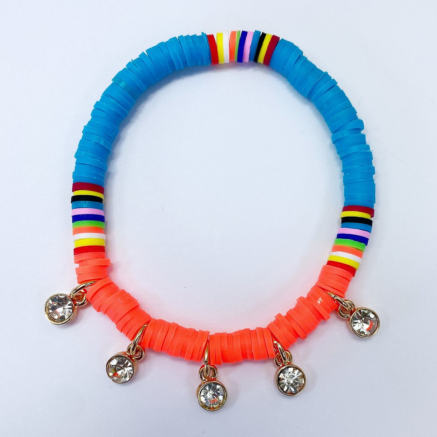 B0182 OB9396 Rubber String with Rhinestone Charms Accented Stretchable Bracelet