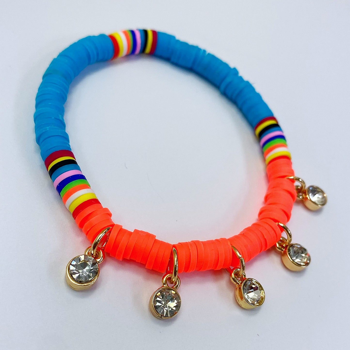 B0182 OB9396 Rubber String with Rhinestone Charms Accented Stretchable Bracelet