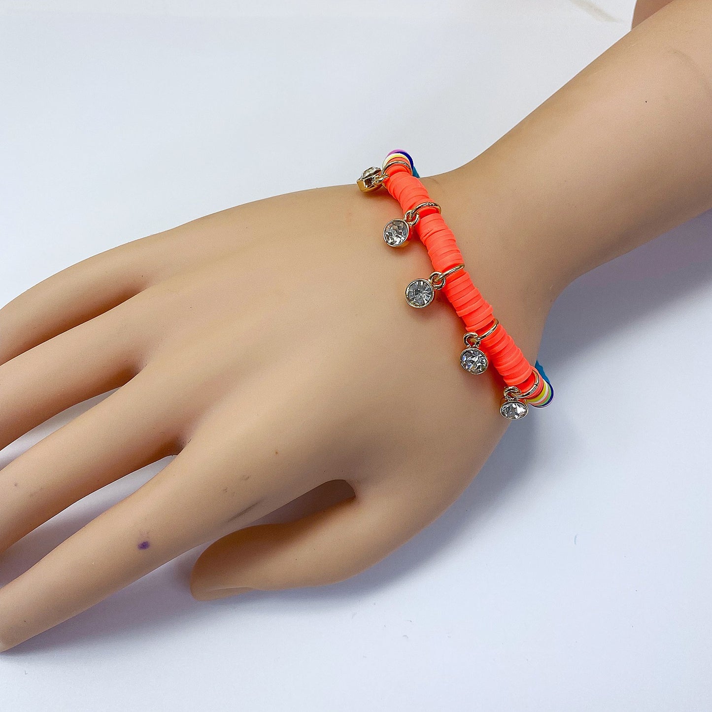 B0182 OB9396 Rubber String with Rhinestone Charms Accented Stretchable Bracelet