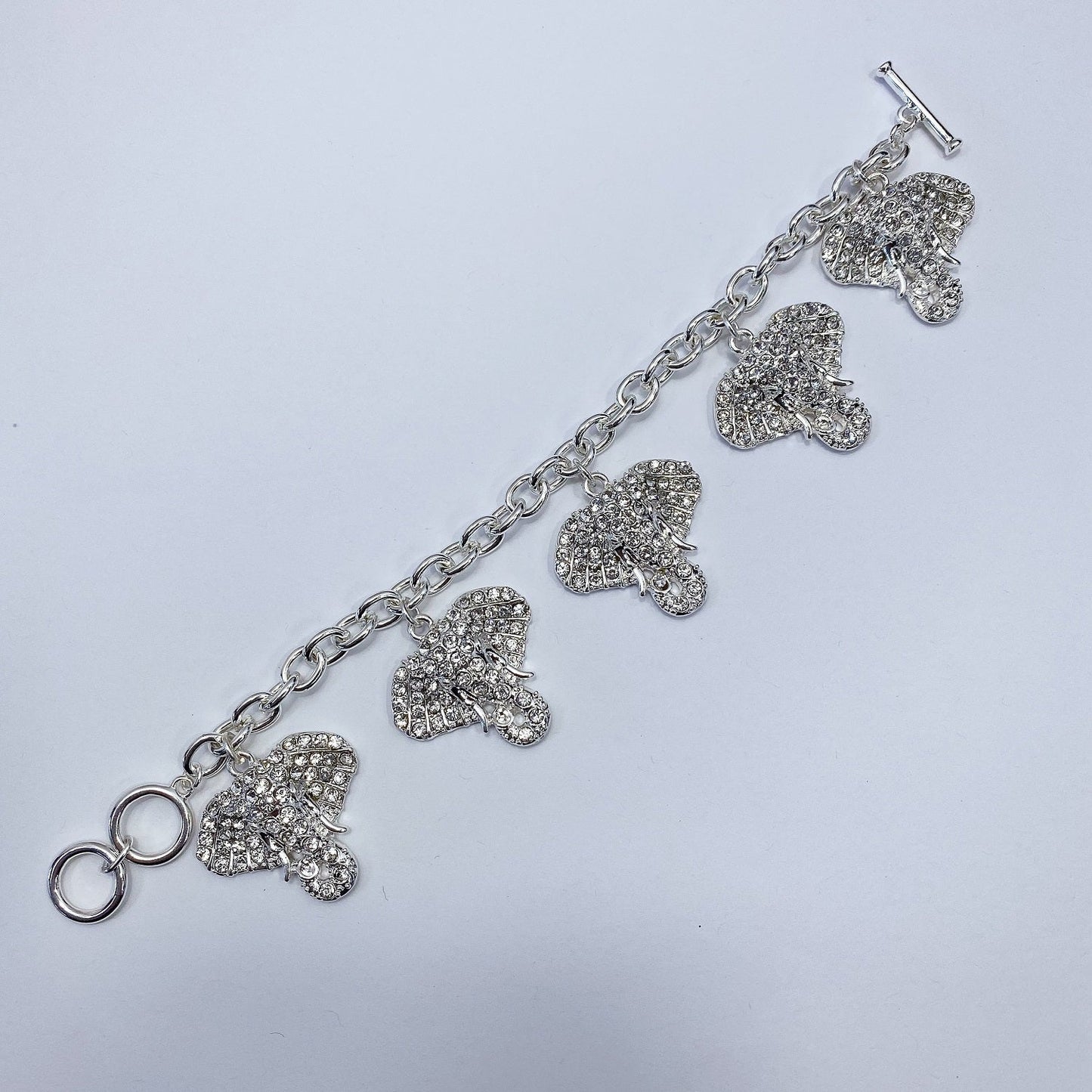 B0234 BB00943 Rhinestones Animal Elephant Charms Dangle Chain Bracelet