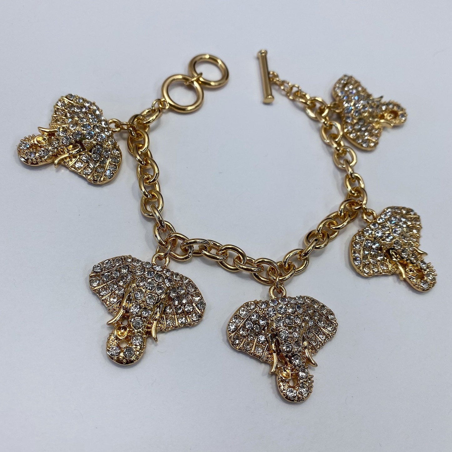 B0234 BB00943 Rhinestones Animal Elephant Charms Dangle Chain Bracelet