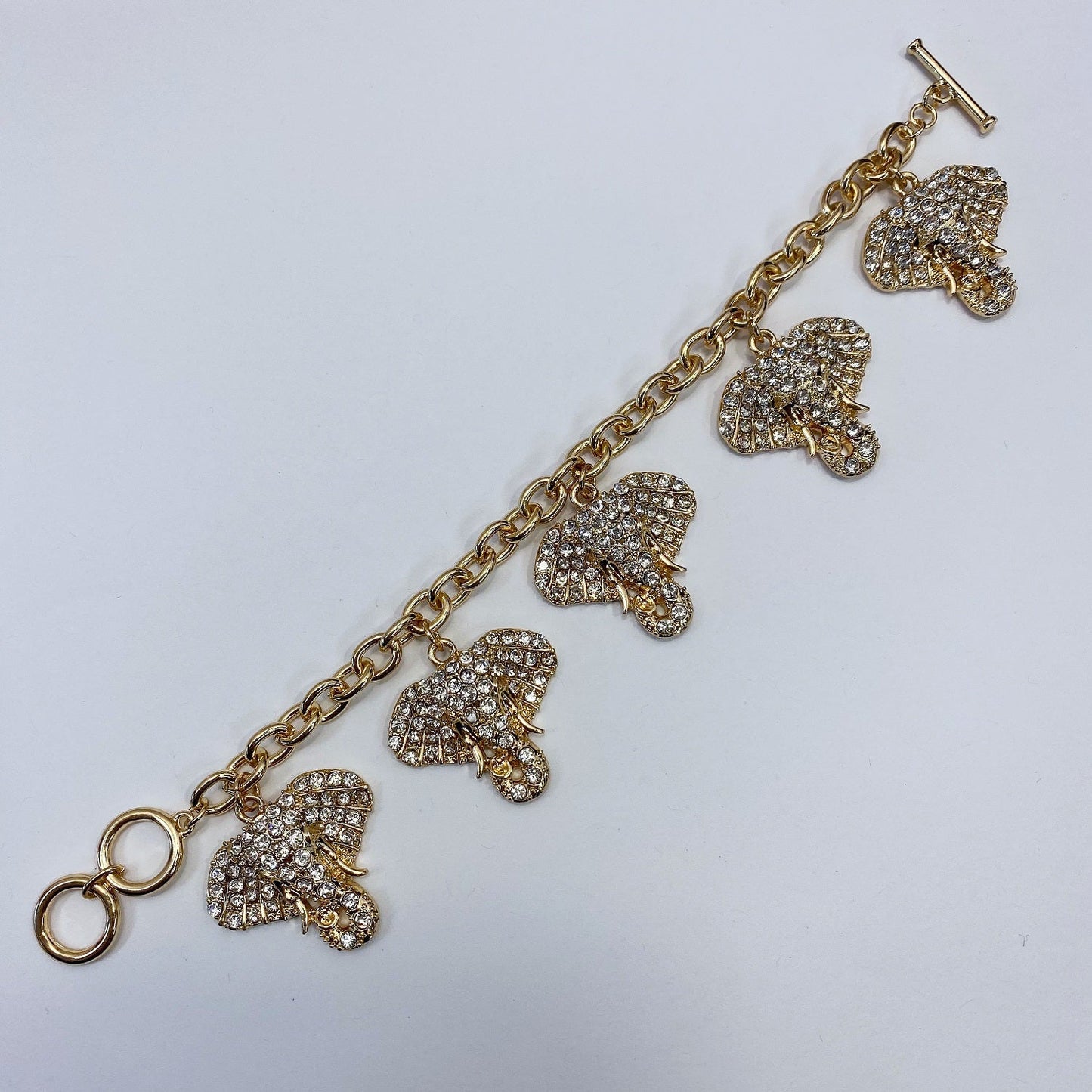 B0234 BB00943 Rhinestones Animal Elephant Charms Dangle Chain Bracelet