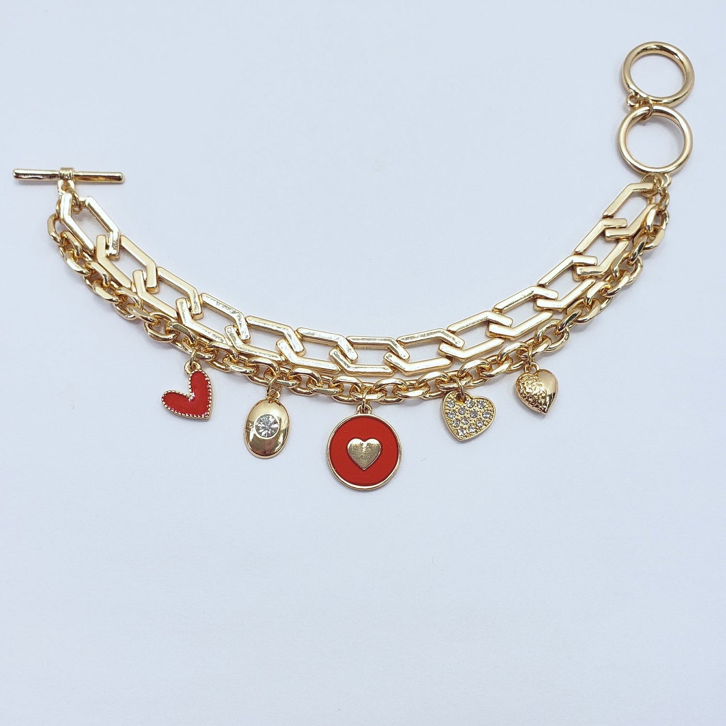 B0166 ELB1193 Heart Love Design mini Charms Dangle Layered Chain Bracelet