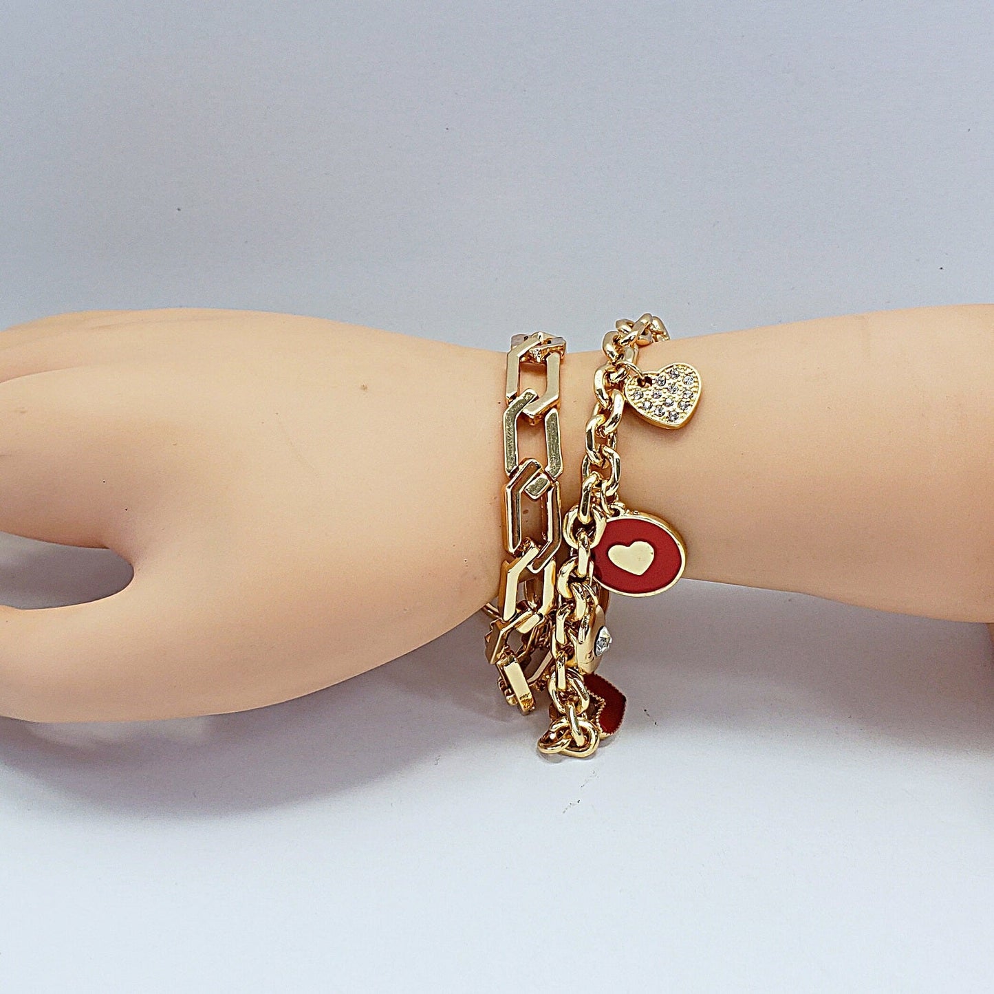 B0166 ELB1193 Heart Love Design mini Charms Dangle Layered Chain Bracelet