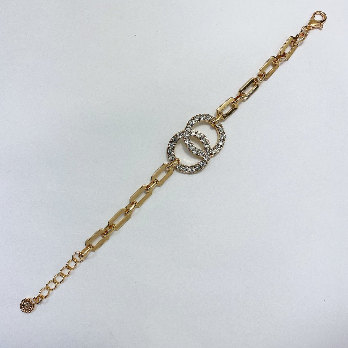 B0171 83B1370 Rhinestones Deco Double Circle Design Chain Bracelet