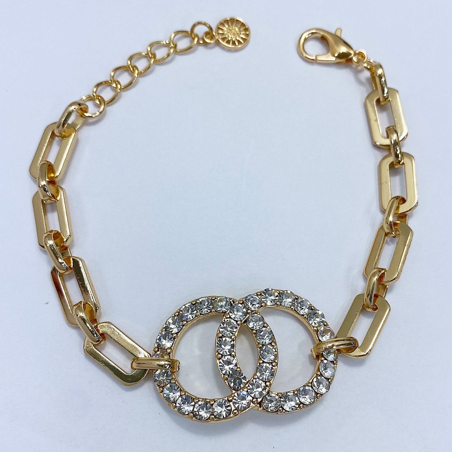 B0171 83B1370 Rhinestones Deco Double Circle Design Chain Bracelet