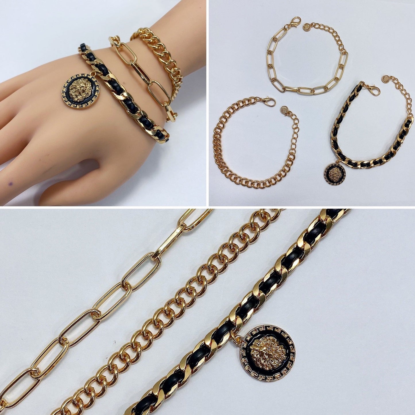 B0172 83B1373 Lion Design Circle Shape Pendant Chain Bracelets