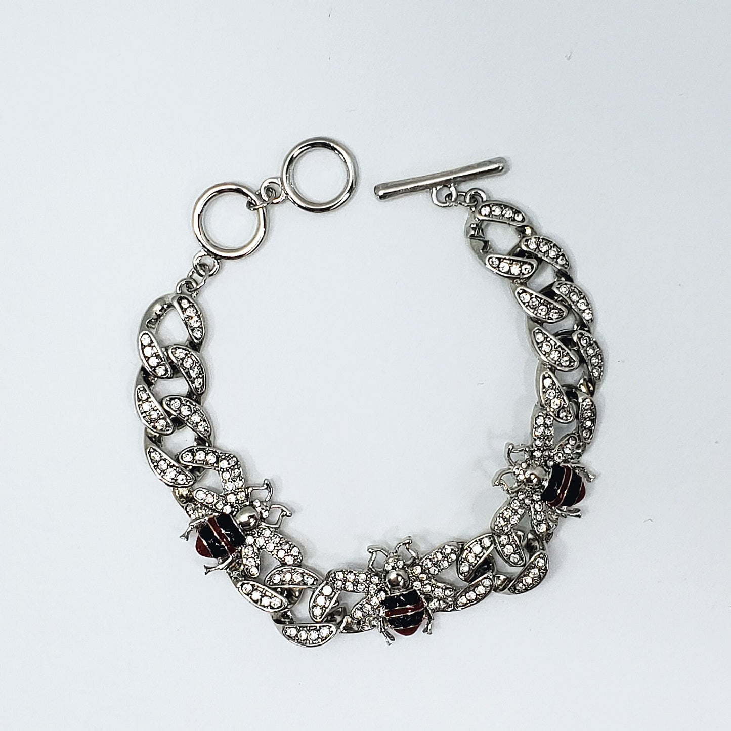 B0159 CB1063 Bumble Bee Design Rhinestones Decorated Cuban Link Chain Toggle Bar Closure bracelet