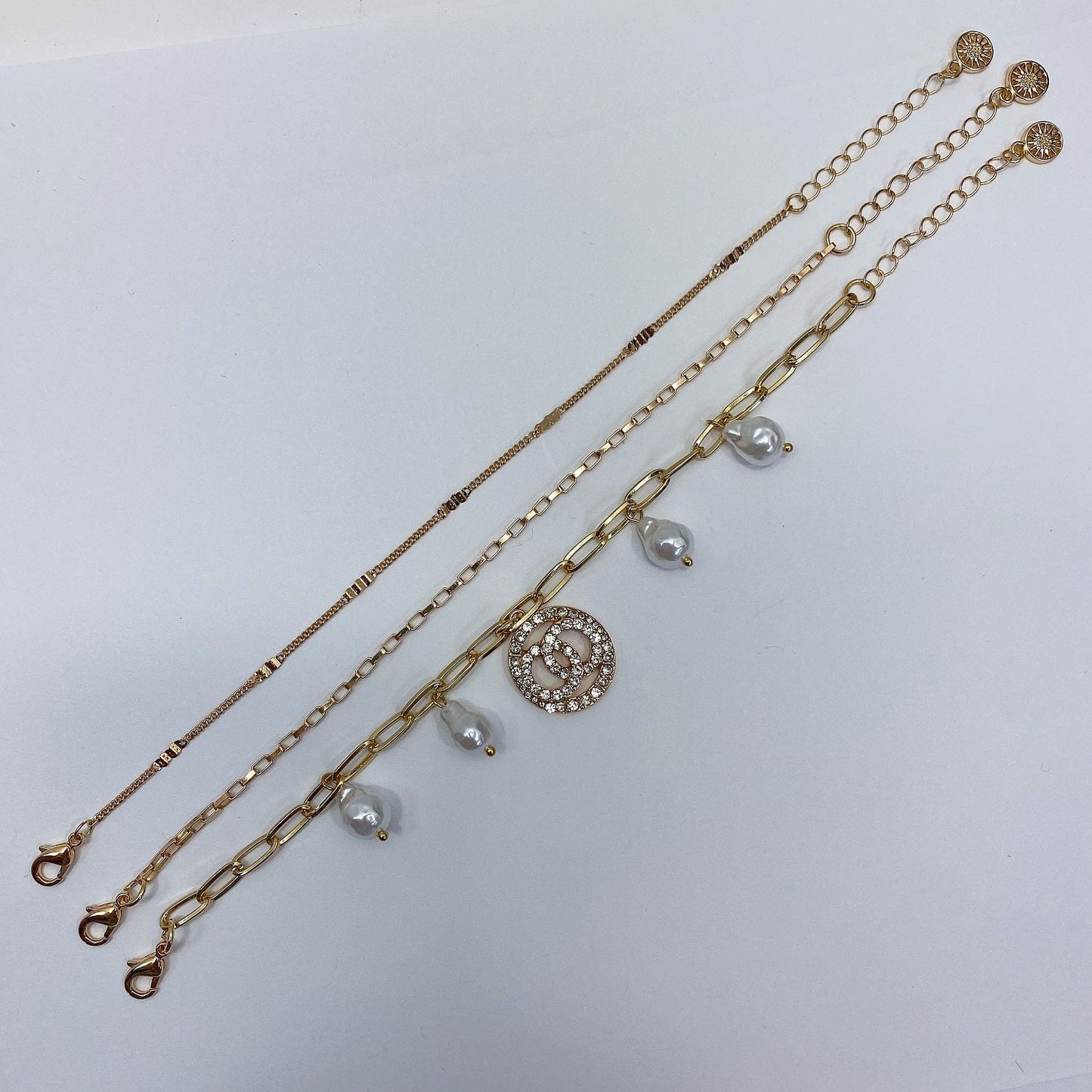 B0168 83B1388 Rhinestones Decorated Double O Design Chain Bracelet