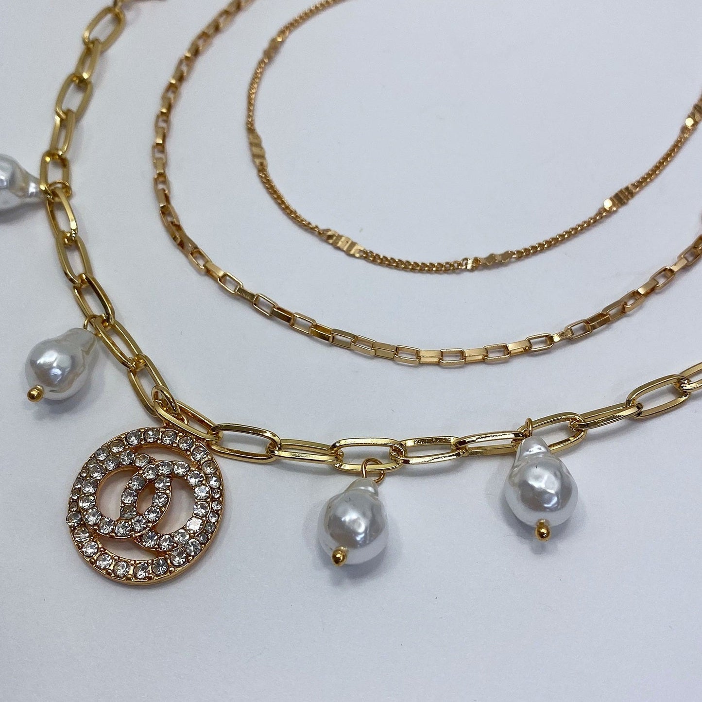 B0168 83B1388 Rhinestones Decorated Double O Design Chain Bracelet