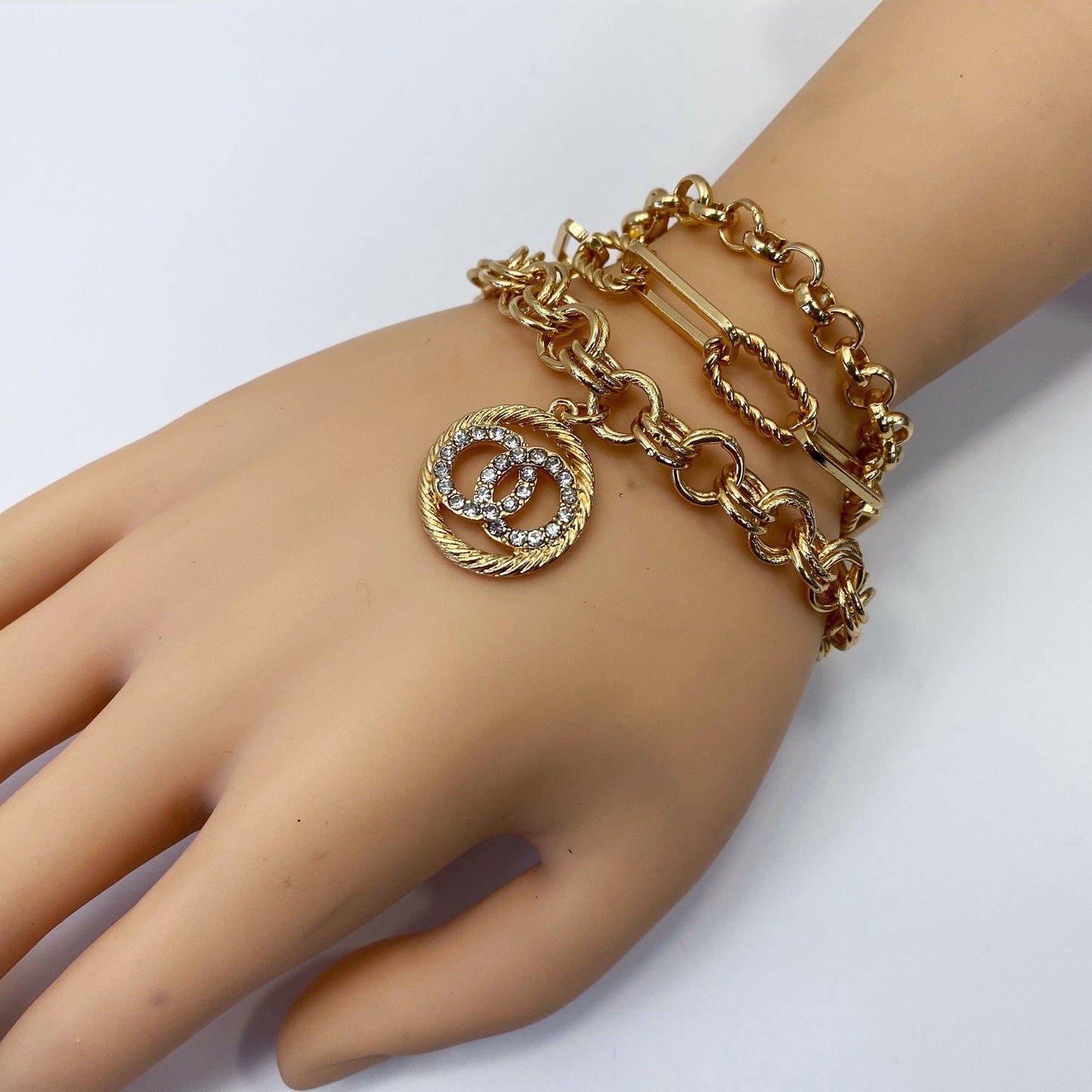 B0174 83B1389 Double O Linked Design Charm Dangle Chain Bracelets