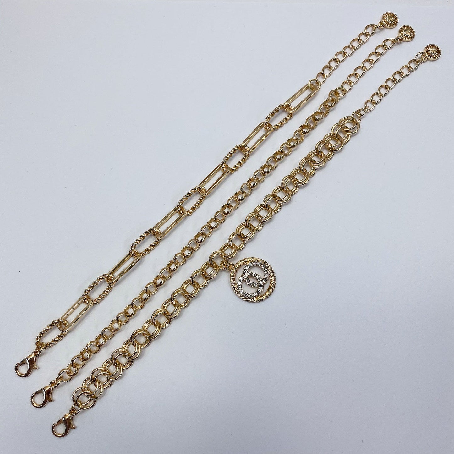B0174 83B1389 Double O Linked Design Charm Dangle Chain Bracelets