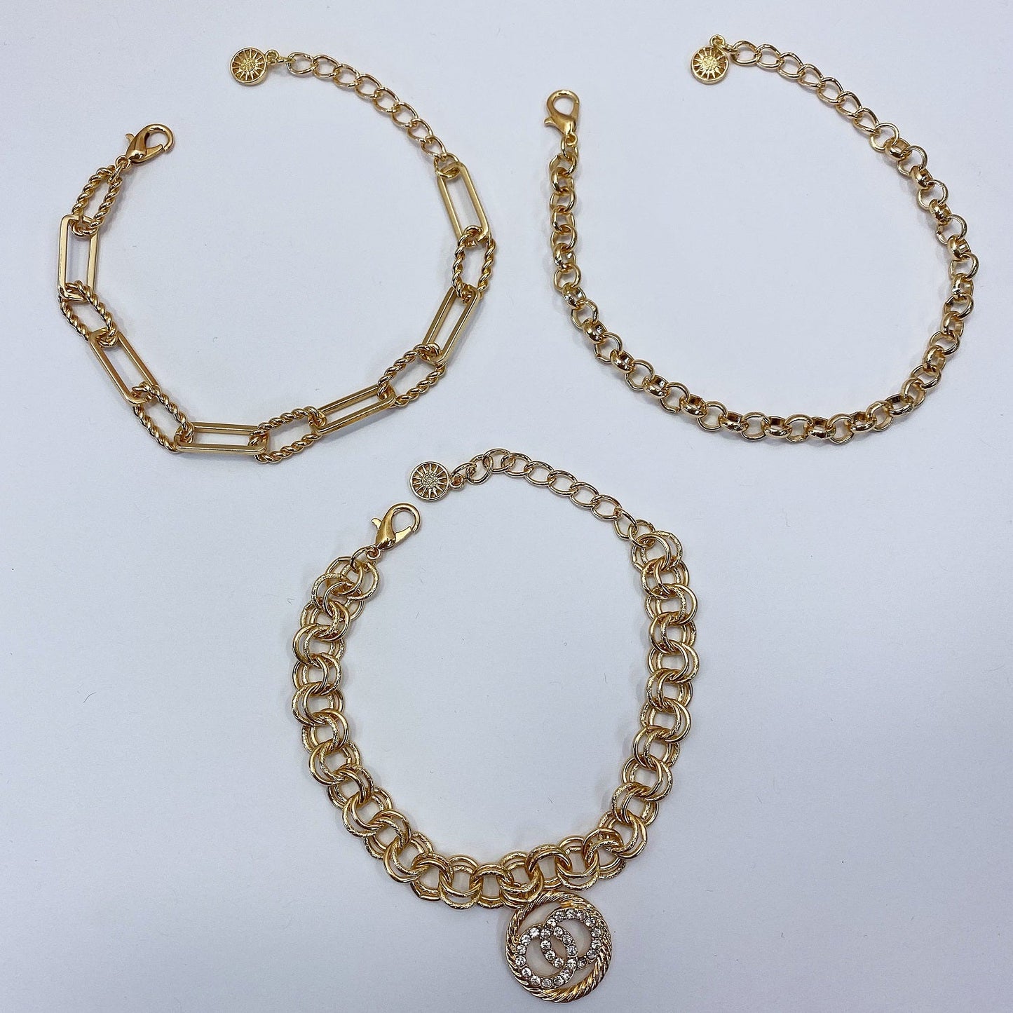 B0174 83B1389 Double O Linked Design Charm Dangle Chain Bracelets