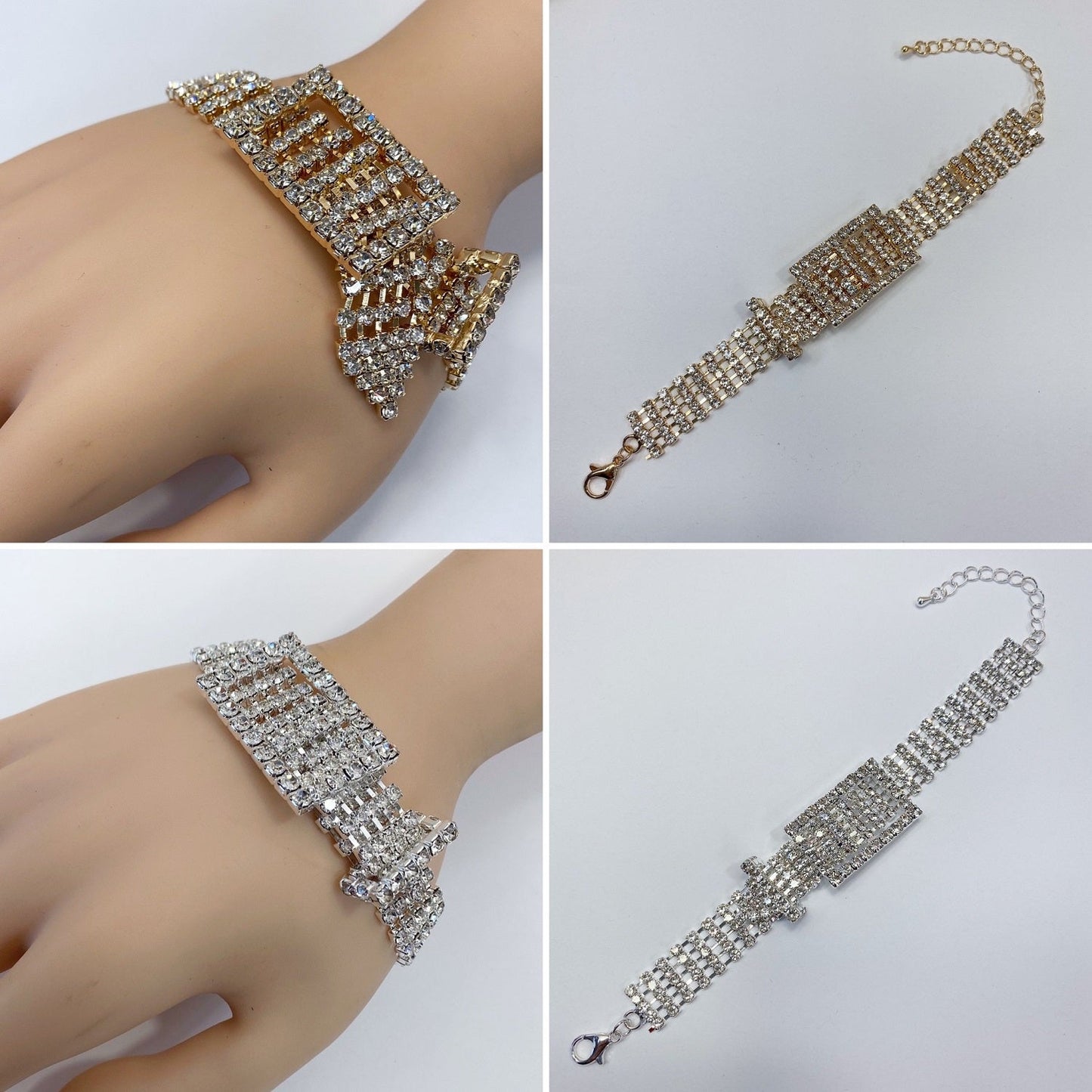 B0279 84103 Clear Rhinestones Deco Belt Buckle Design Bracelet