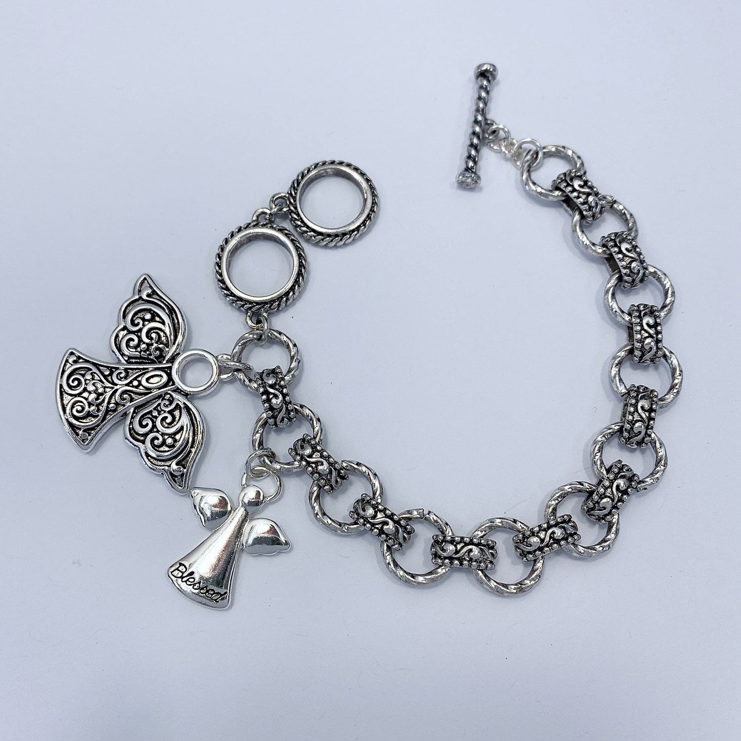 B0161 BB01019 Blessed Engraved Angel Shape Charms Dangle Chain Bracelet