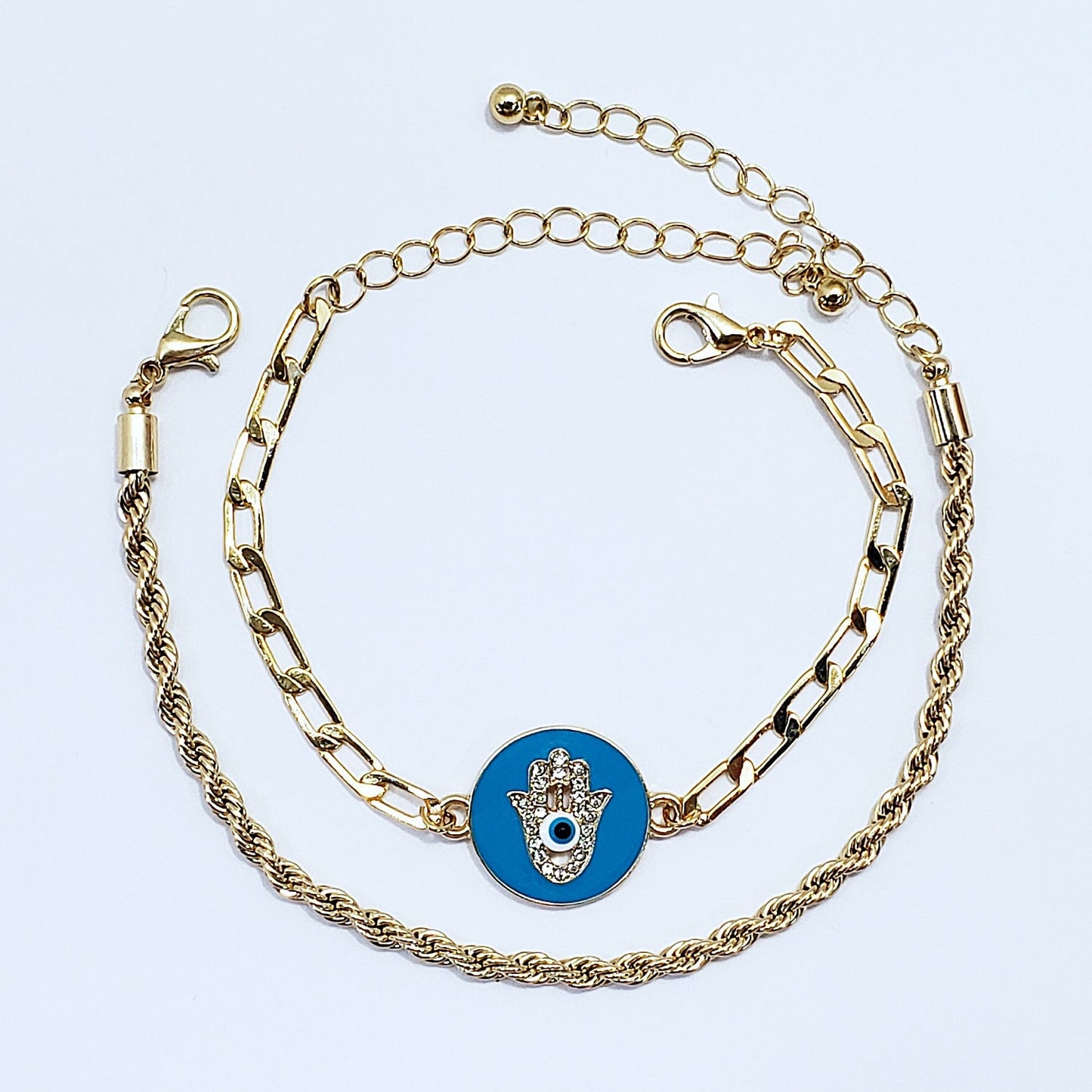 B0176 CB1074 Evil Eye Hamsa Design Accented Dainty Chain Bracelets