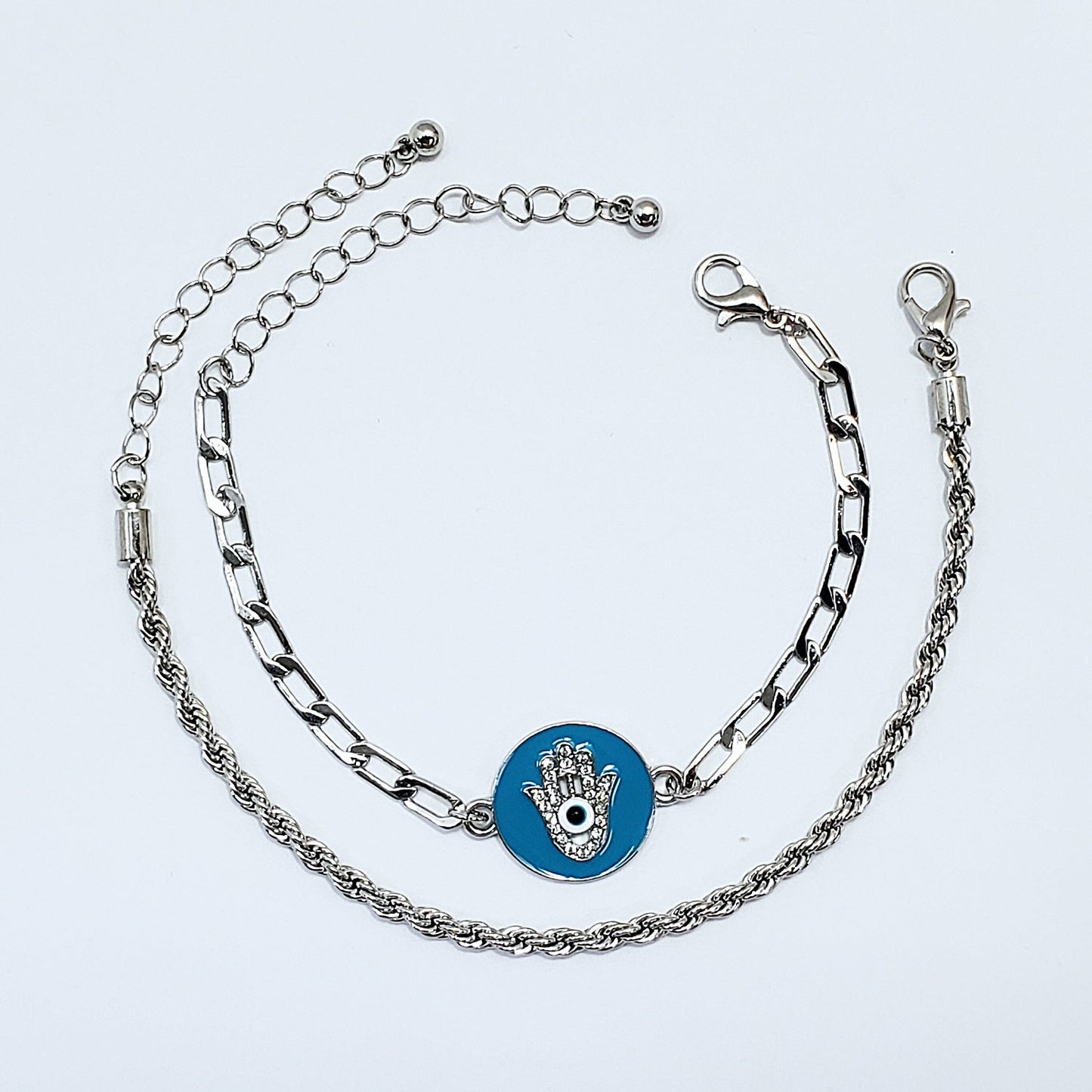 B0176 CB1074 Evil Eye Hamsa Design Accented Dainty Chain Bracelets