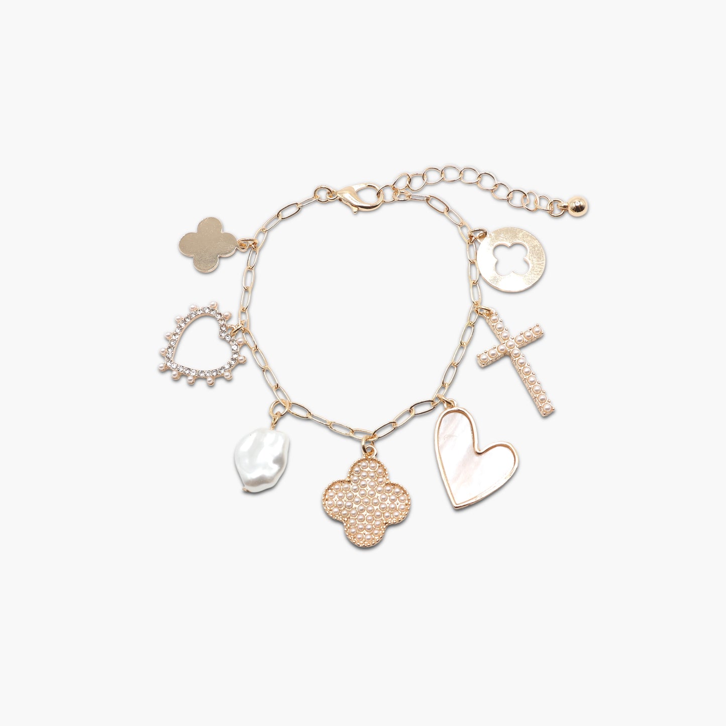 B3011 | Heart & Cross Charm Bracelet | 25B1245