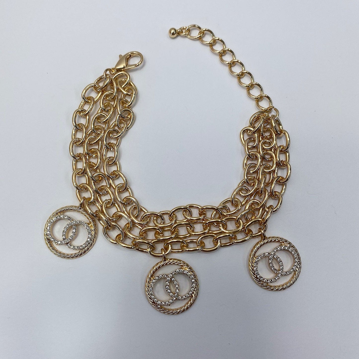 B3030 25B1085 Double O Linked Design Charms Dangle Multi Layered Chain Bracelet