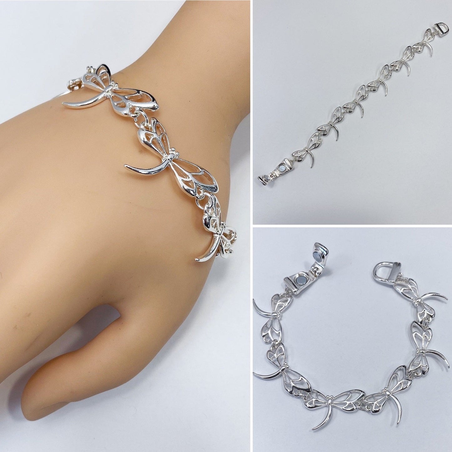 B3084 BB00968 Outlined Animal Dragonfly Shapes Linked Bracelet