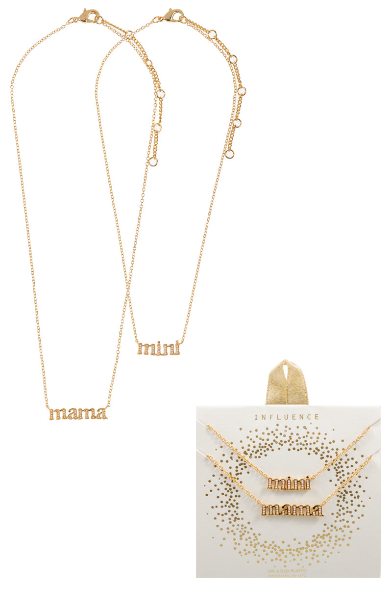 N0347 B8NS5002X 18k Gold Plated MAMA MINI design Pendant 2 Necklaces Set