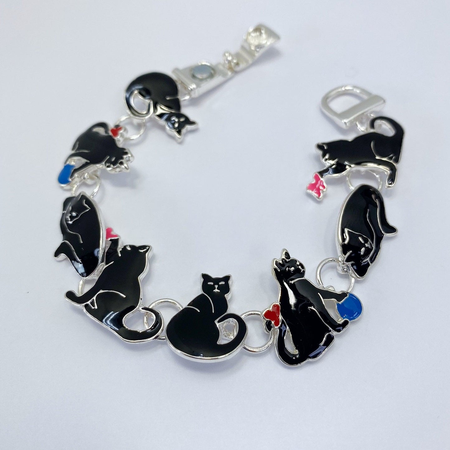 B3020 BB01282 Multi Shape Cat Design Linked Bracelet