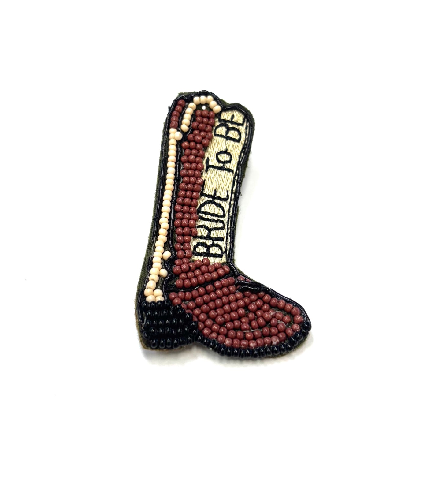 Beaded boot with 'Bride To Be' text on a white background