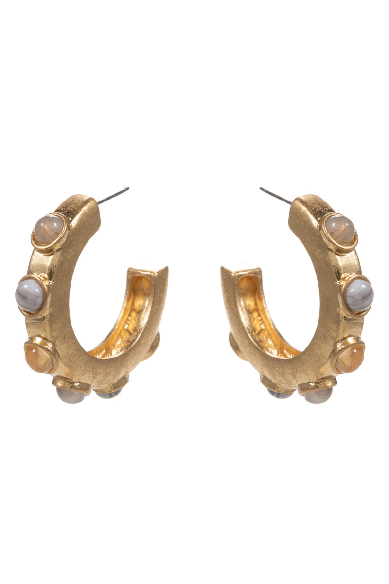 E0867 C2E3641 ROUND SHAPED VINTAGE FAUX STONE HYPOALLERGENIC MINI OPEN CIRCLE HOOP STYLE EARRINGS