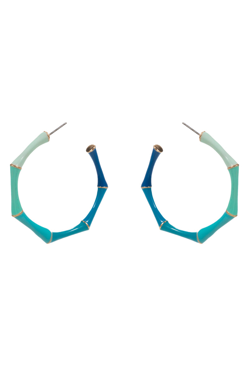 E0865 C4E2335 BAMBOO DESIGN COLOR-ENAMELED HYPOALLERGENIC HOOP EARRINGS